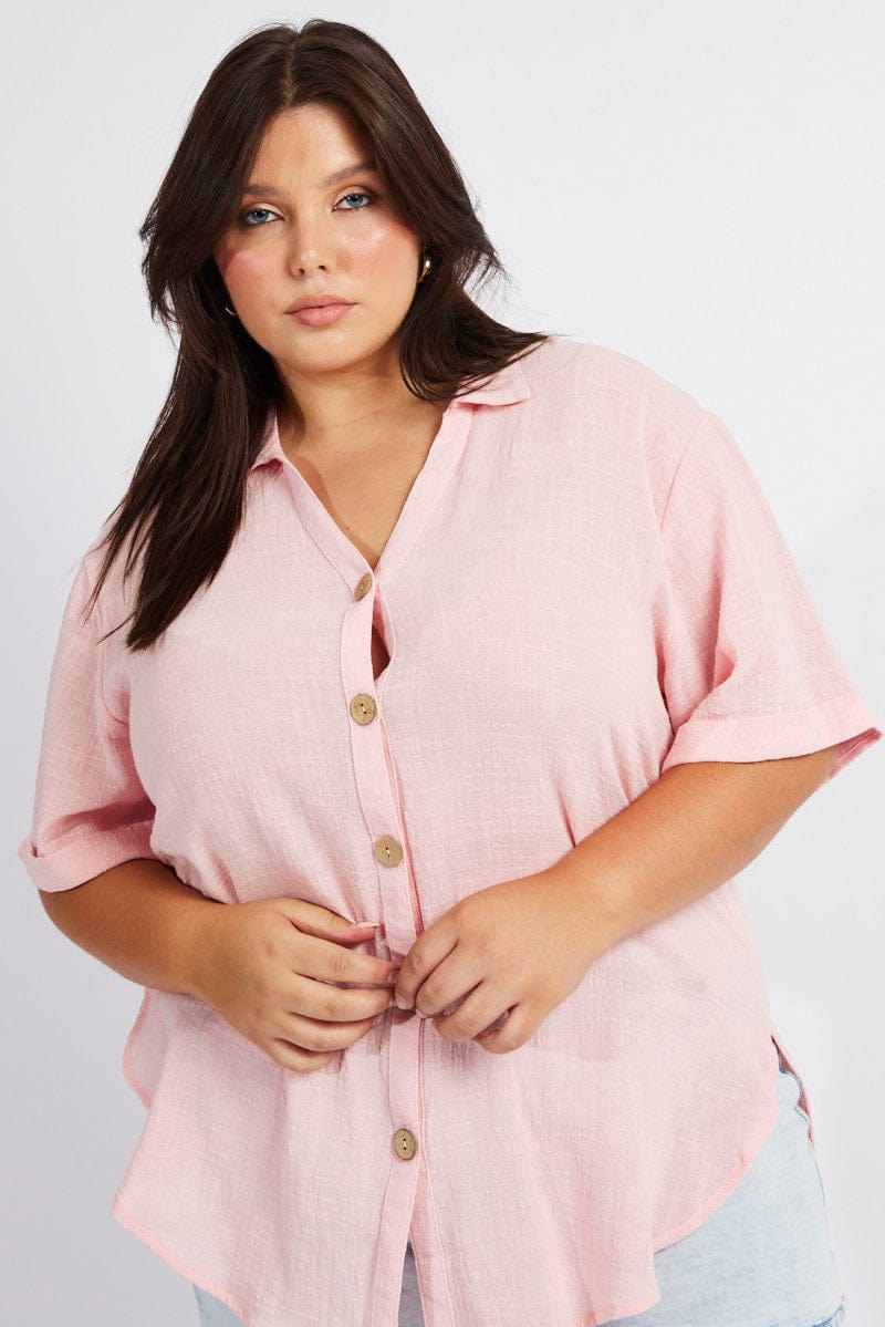 Pink Relaxed Shirt Short Sleeve for YouandAll Fashion