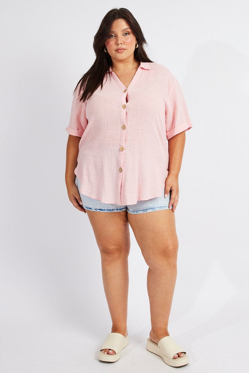 Pink Relaxed Shirt Short Sleeve for YouandAll Fashion