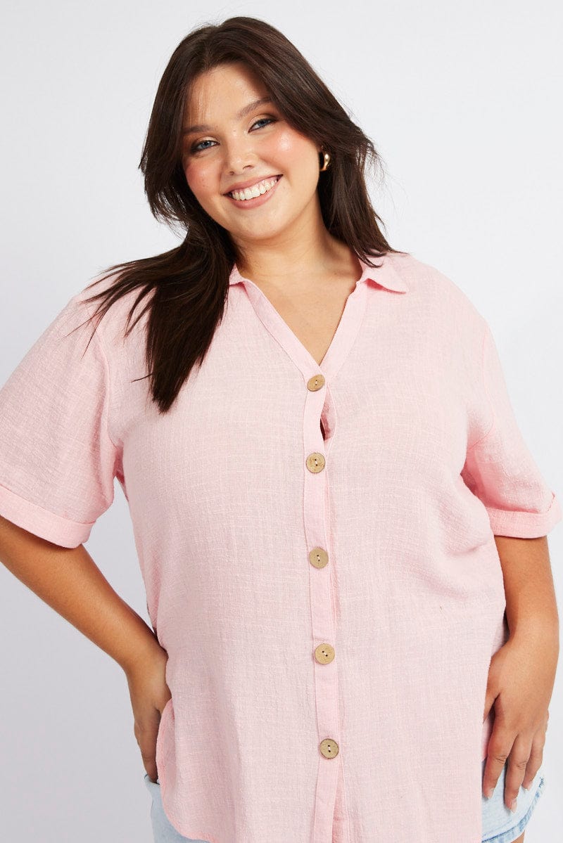 Pink Relaxed Shirt Short Sleeve for YouandAll Fashion