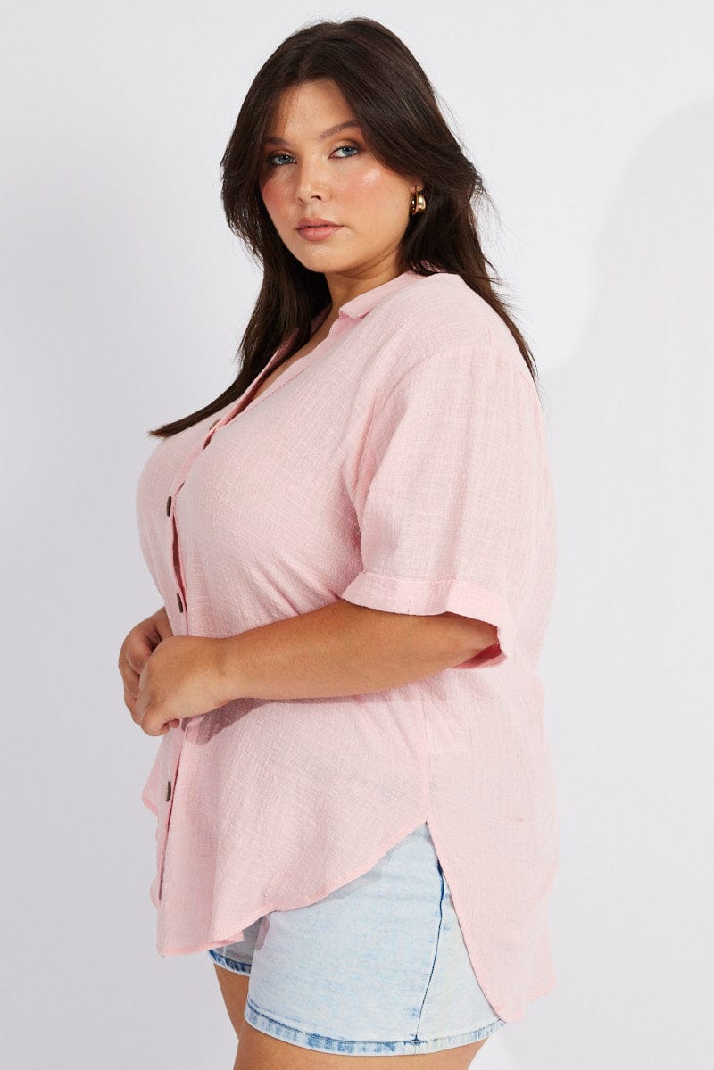 Pink Relaxed Shirt Short Sleeve for YouandAll Fashion