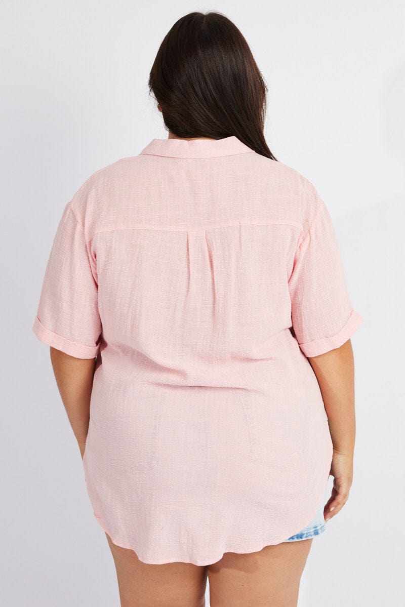 Pink Relaxed Shirt Short Sleeve for YouandAll Fashion