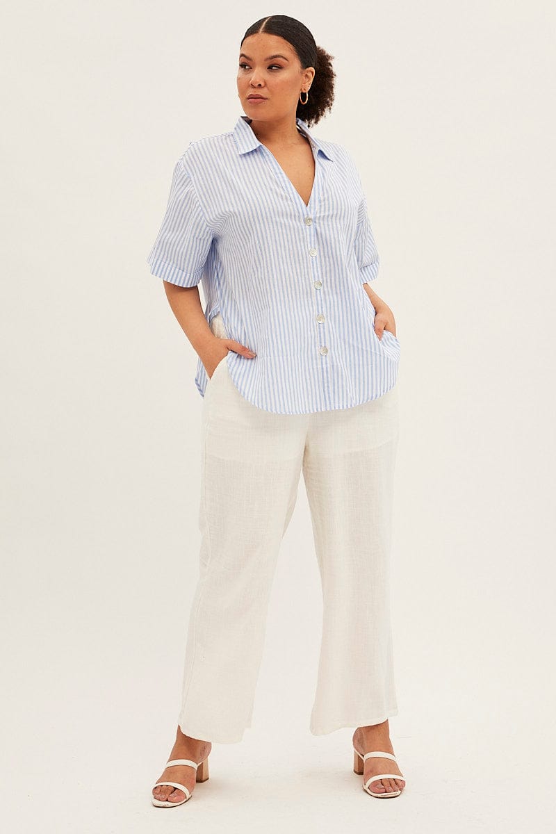 Blue Stripe White Shirt With Shell Button for YouandAll Fashion