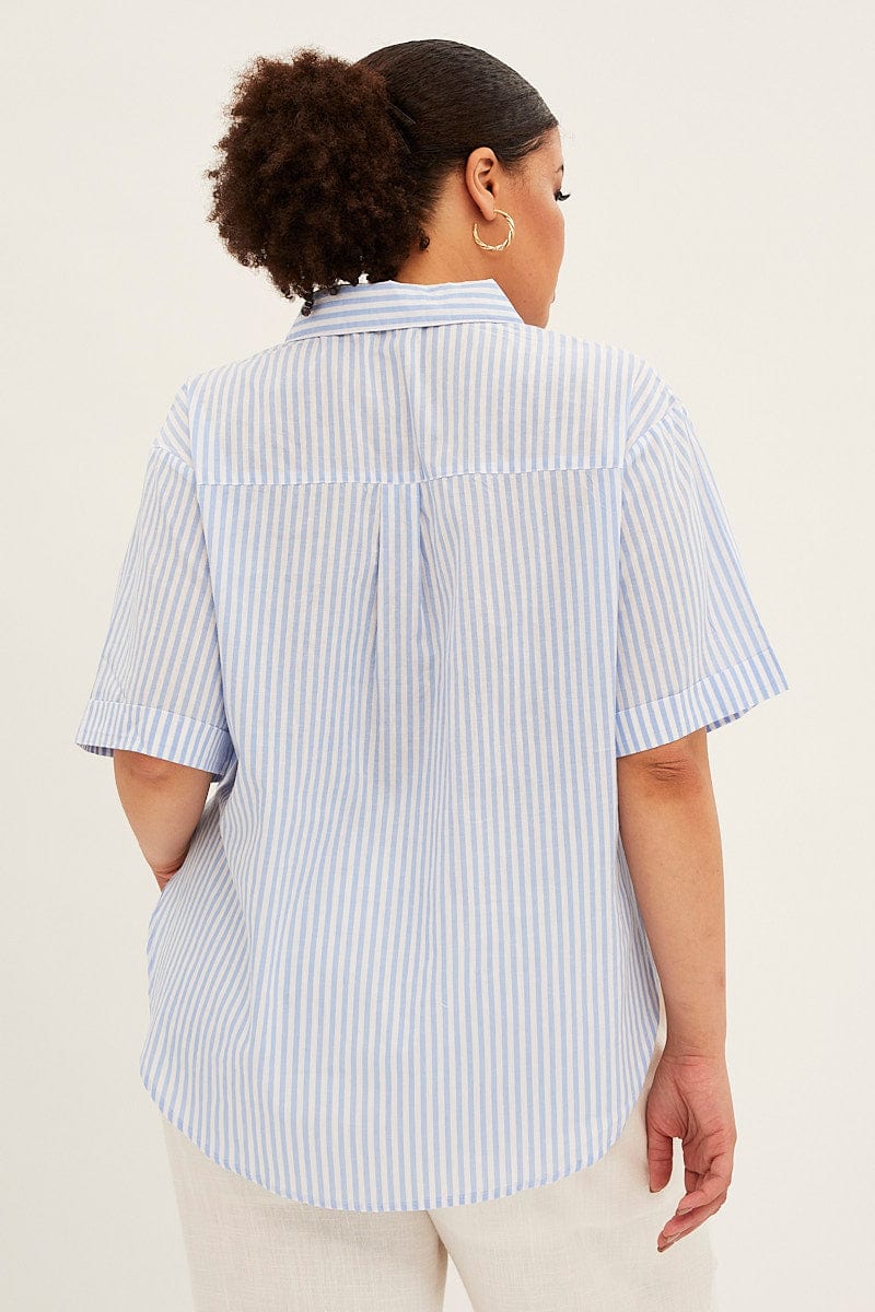 Blue Stripe White Shirt With Shell Button for YouandAll Fashion