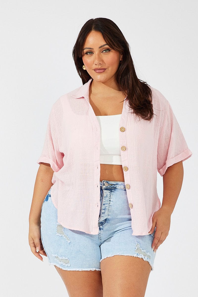 Pink Relaxed Shirt Short Sleeve for YouandAll Fashion