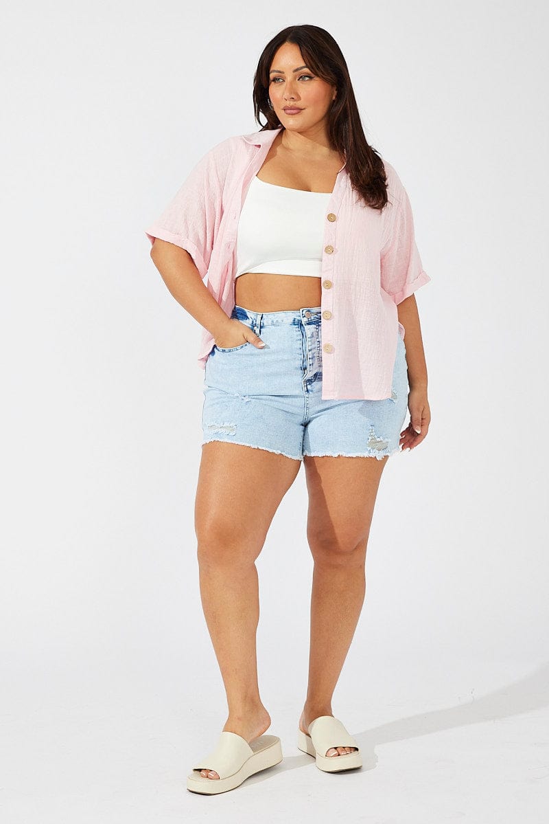 Pink Relaxed Shirt Short Sleeve for YouandAll Fashion