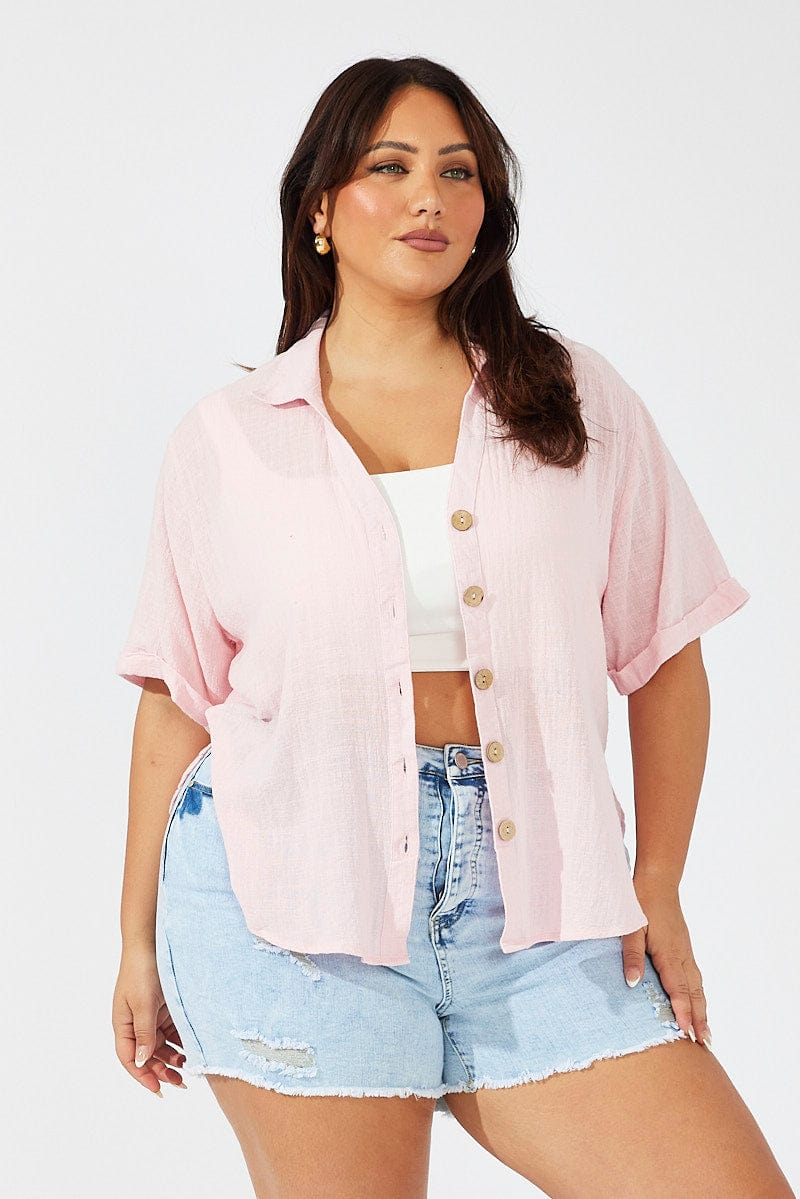 Pink Relaxed Shirt Short Sleeve for YouandAll Fashion