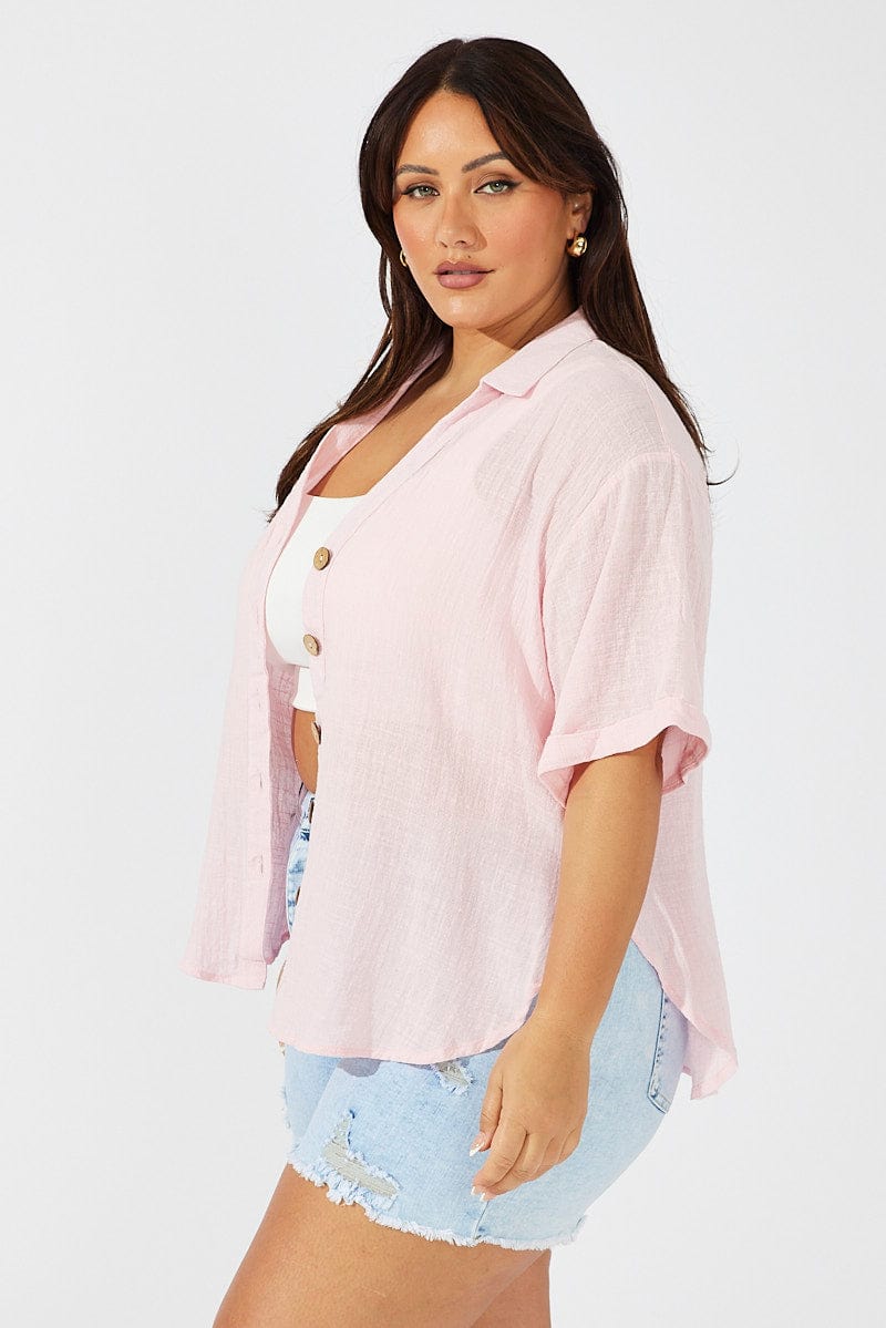 Pink Relaxed Shirt Short Sleeve for YouandAll Fashion