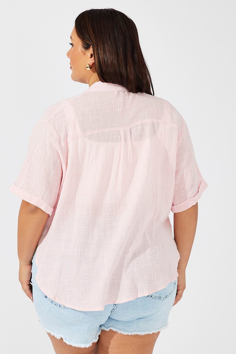 Pink Relaxed Shirt Short Sleeve for YouandAll Fashion