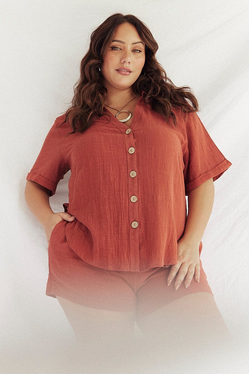 Brown Relaxed Shirt Short Sleeve for YouandAll Fashion