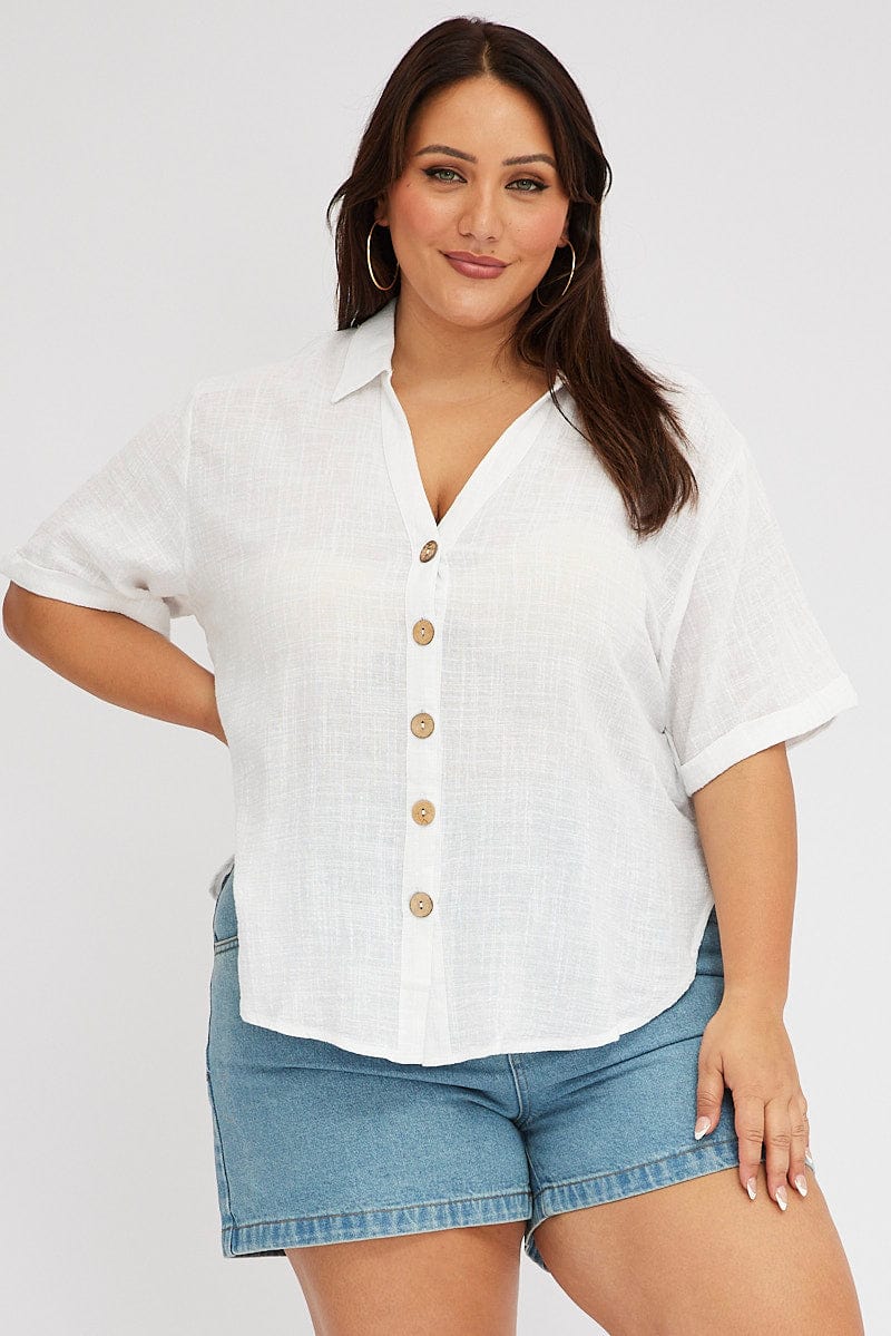 White Relaxed Shirt Short Sleeve for YouandAll Fashion