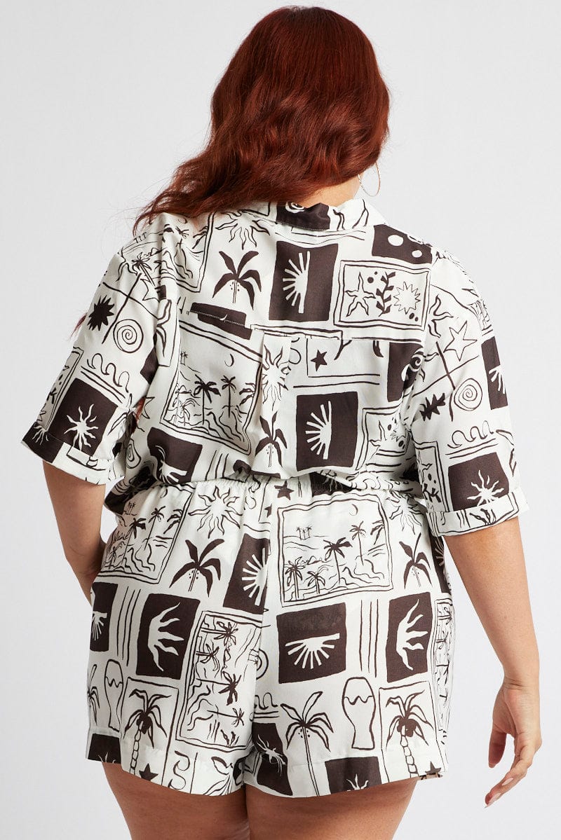 Brown Abstract Relaxed Shirt Short Sleeve for YouandAll Fashion