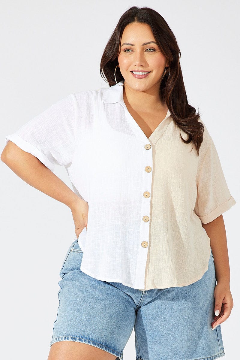 Beige Relaxed Shirt Short Sleeve for YouandAll Fashion