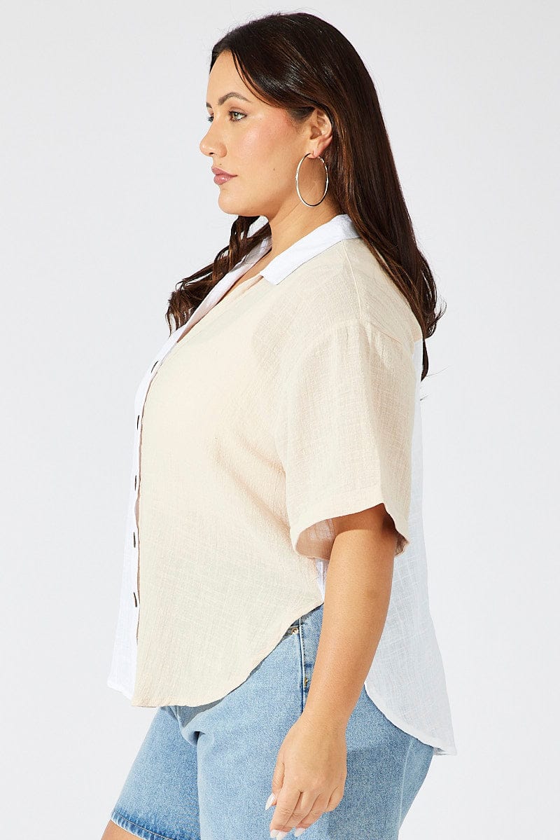 Beige Relaxed Shirt Short Sleeve for YouandAll Fashion