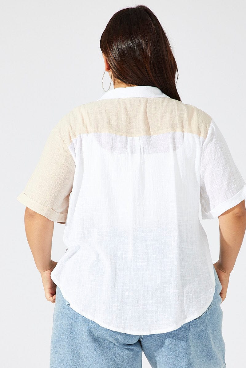 Beige Relaxed Shirt Short Sleeve for YouandAll Fashion