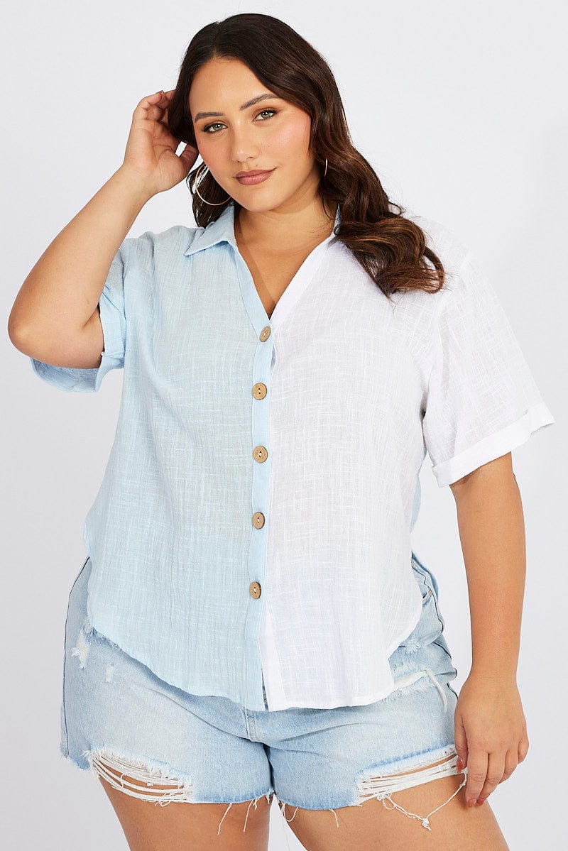 Blue Relaxed Shirt Short Sleeve for YouandAll Fashion