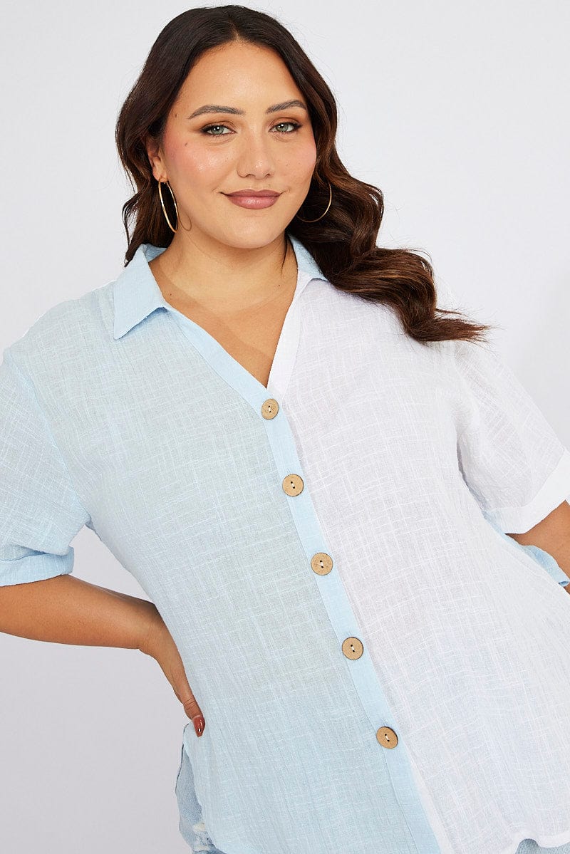 Blue Relaxed Shirt Short Sleeve for YouandAll Fashion