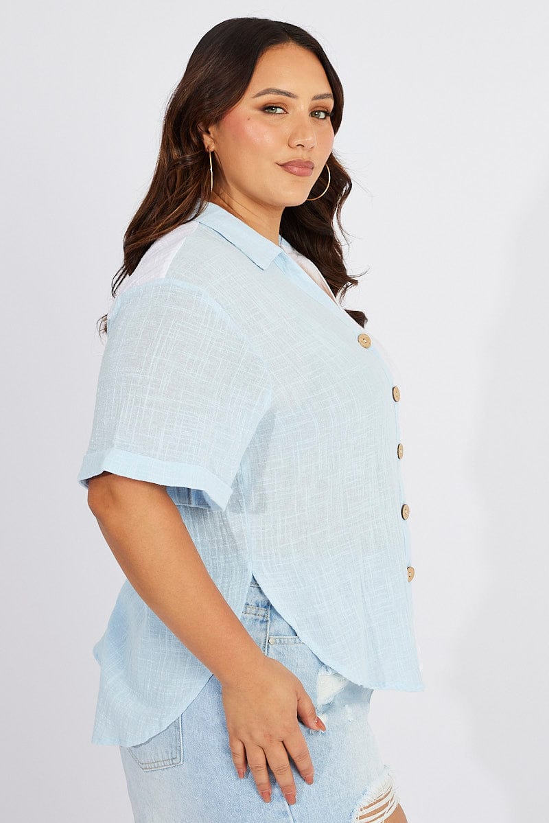 Blue Relaxed Shirt Short Sleeve for YouandAll Fashion