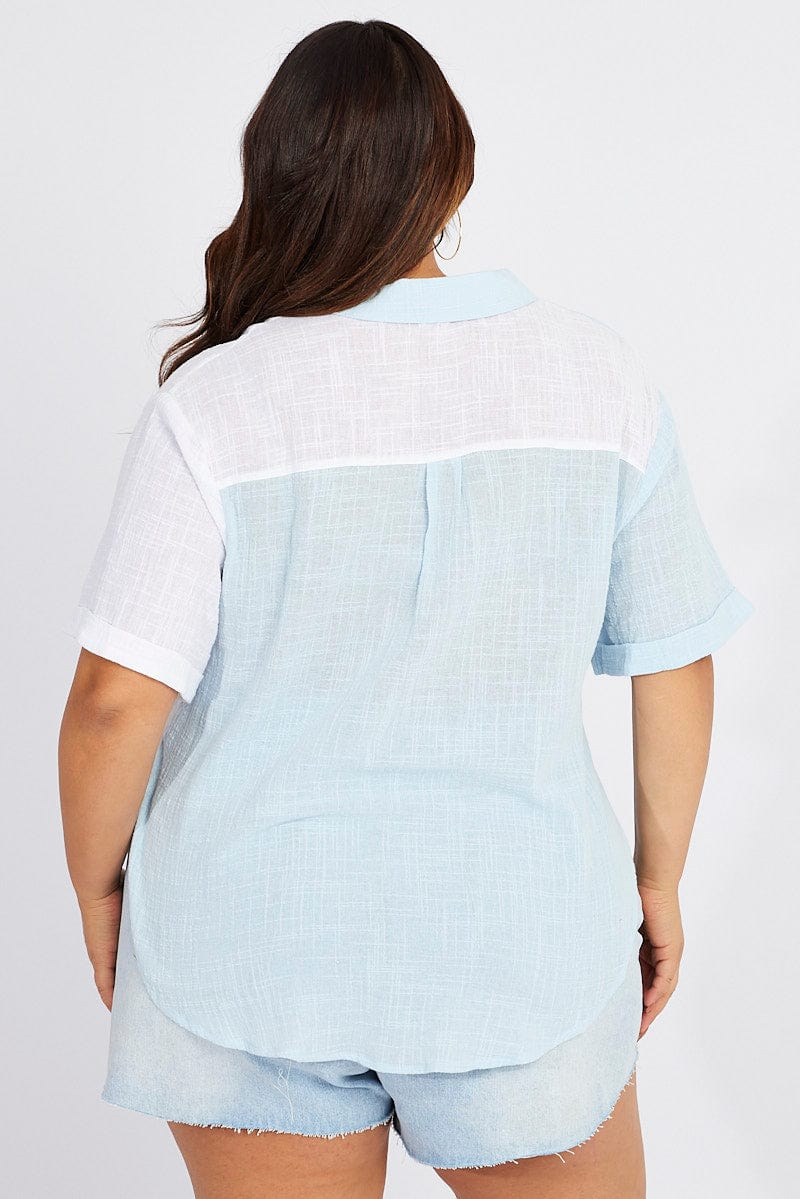 Blue Relaxed Shirt Short Sleeve for YouandAll Fashion