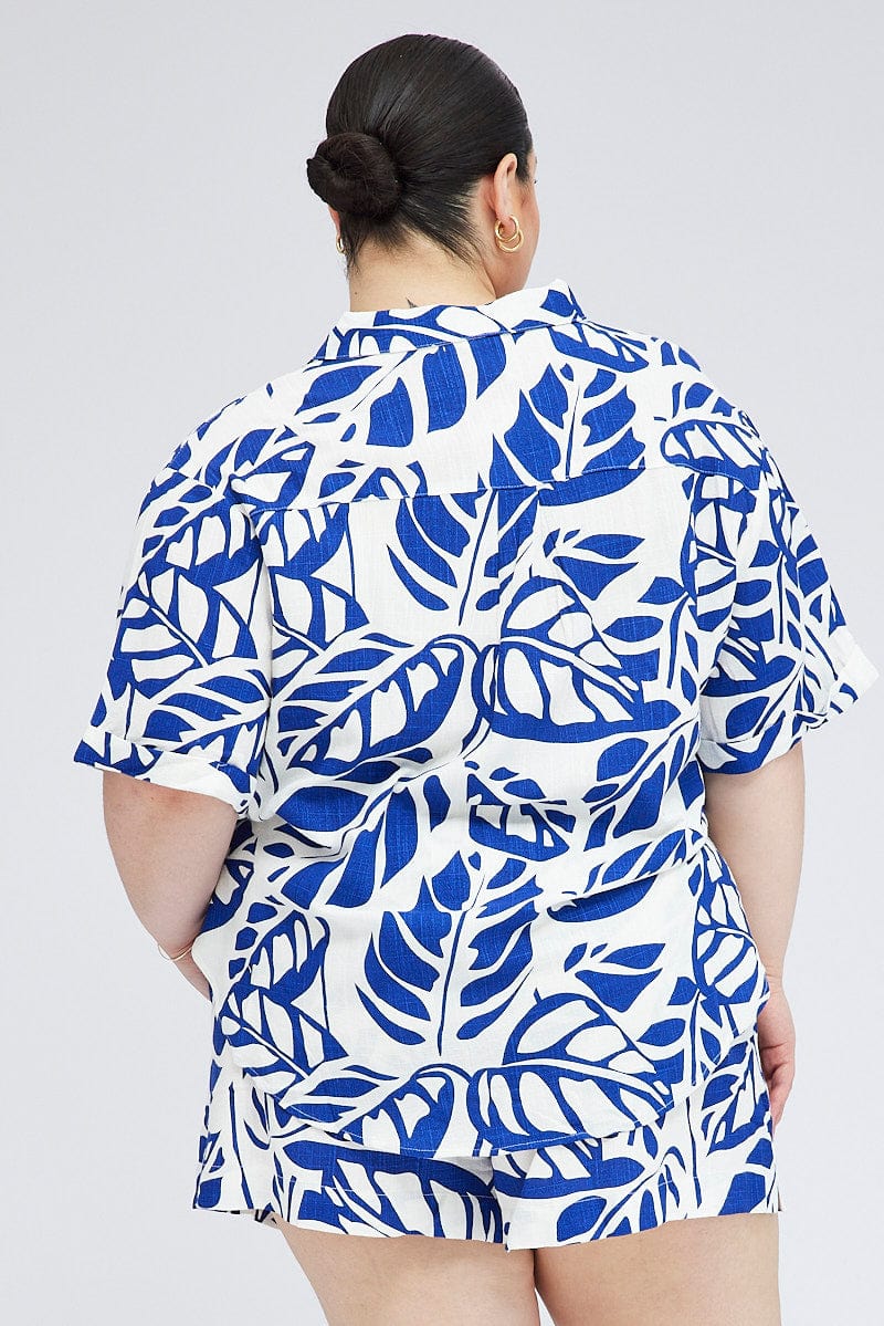 Blue Abstract Relaxed Shirt Short Sleeve for YouandAll Fashion
