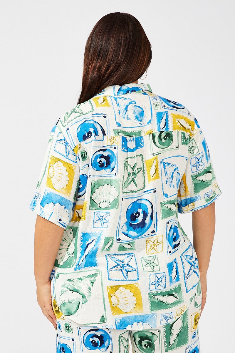 Multi Abstract Relaxed Shirt Short Sleeve for YouandAll Fashion