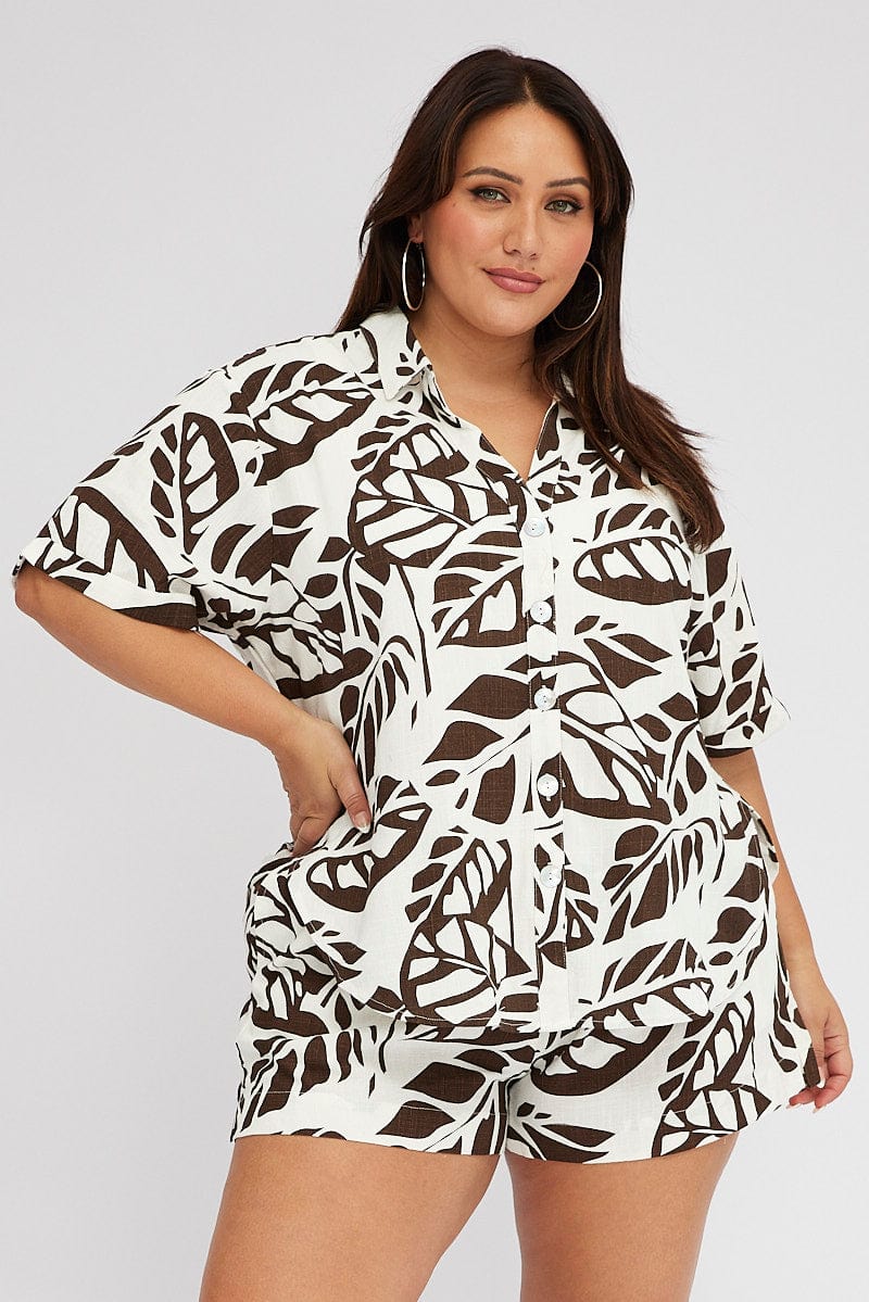 Brown Abstract Relaxed Shirt Short Sleeve for YouandAll Fashion