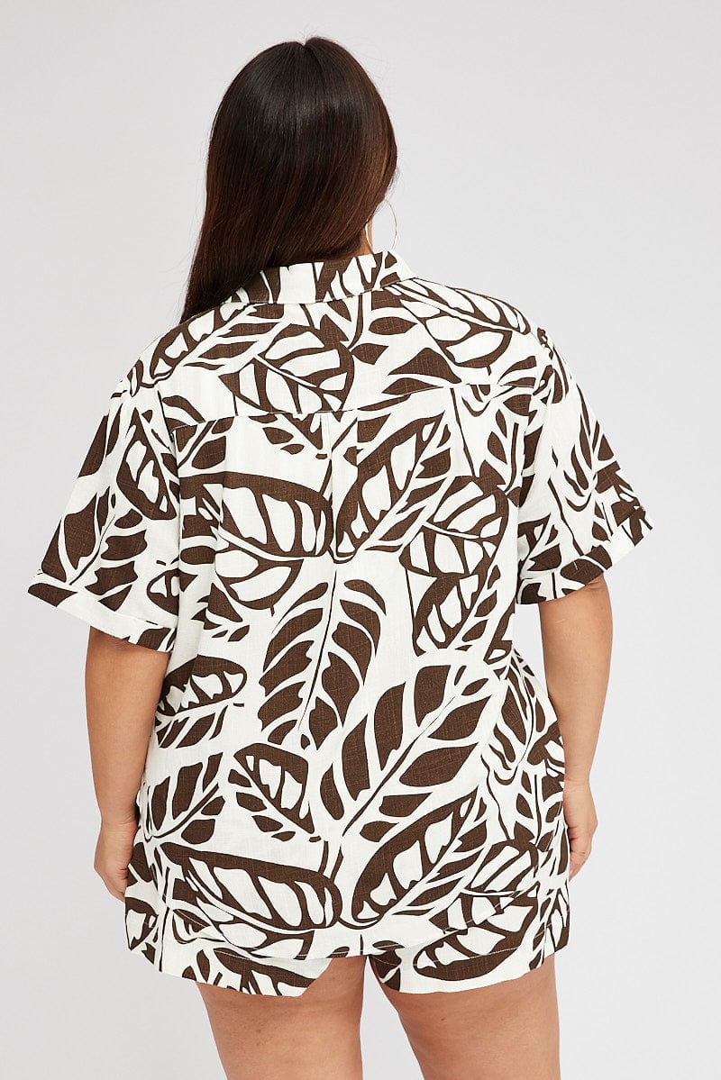 Brown Abstract Relaxed Shirt Short Sleeve for YouandAll Fashion