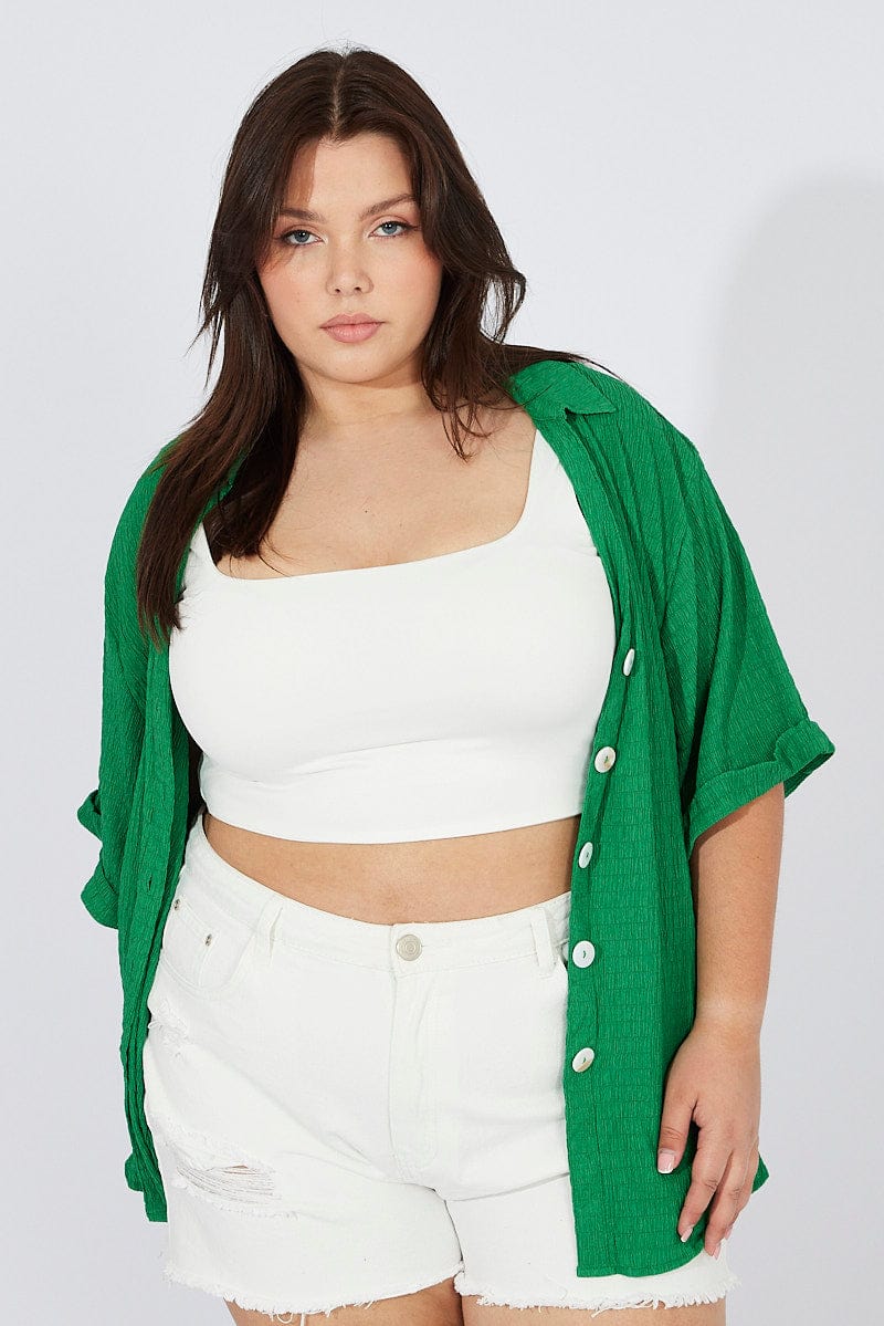 Green Relaxed Shirt Short Sleeve Textured for YouandAll Fashion