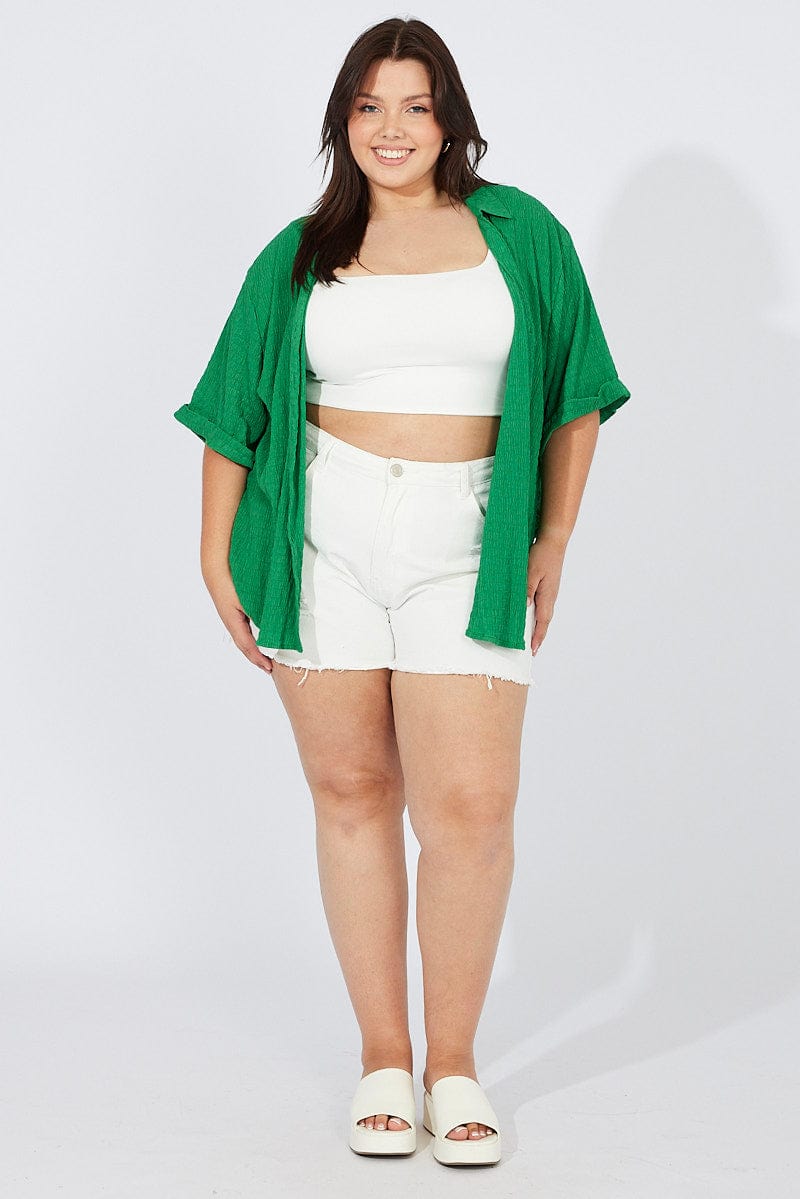 Green Relaxed Shirt Short Sleeve Textured for YouandAll Fashion