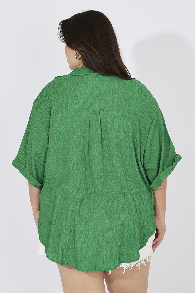 Green Relaxed Shirt Short Sleeve Textured for YouandAll Fashion