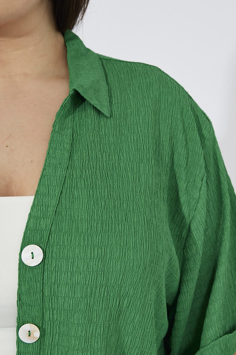 Green Relaxed Shirt Short Sleeve Textured for YouandAll Fashion