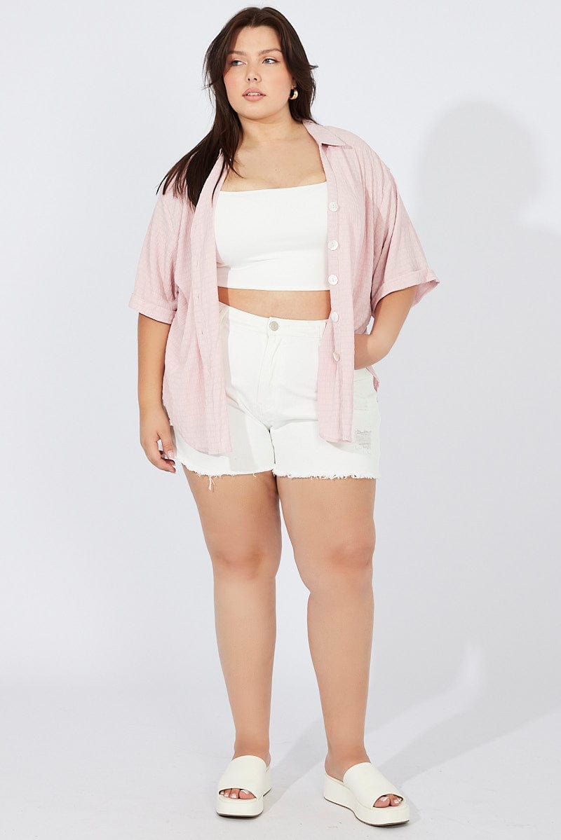 Pink Relaxed Shirt Short Sleeve Textured for YouandAll Fashion