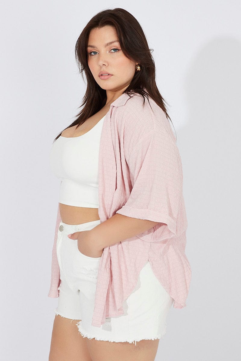 Pink Relaxed Shirt Short Sleeve Textured for YouandAll Fashion