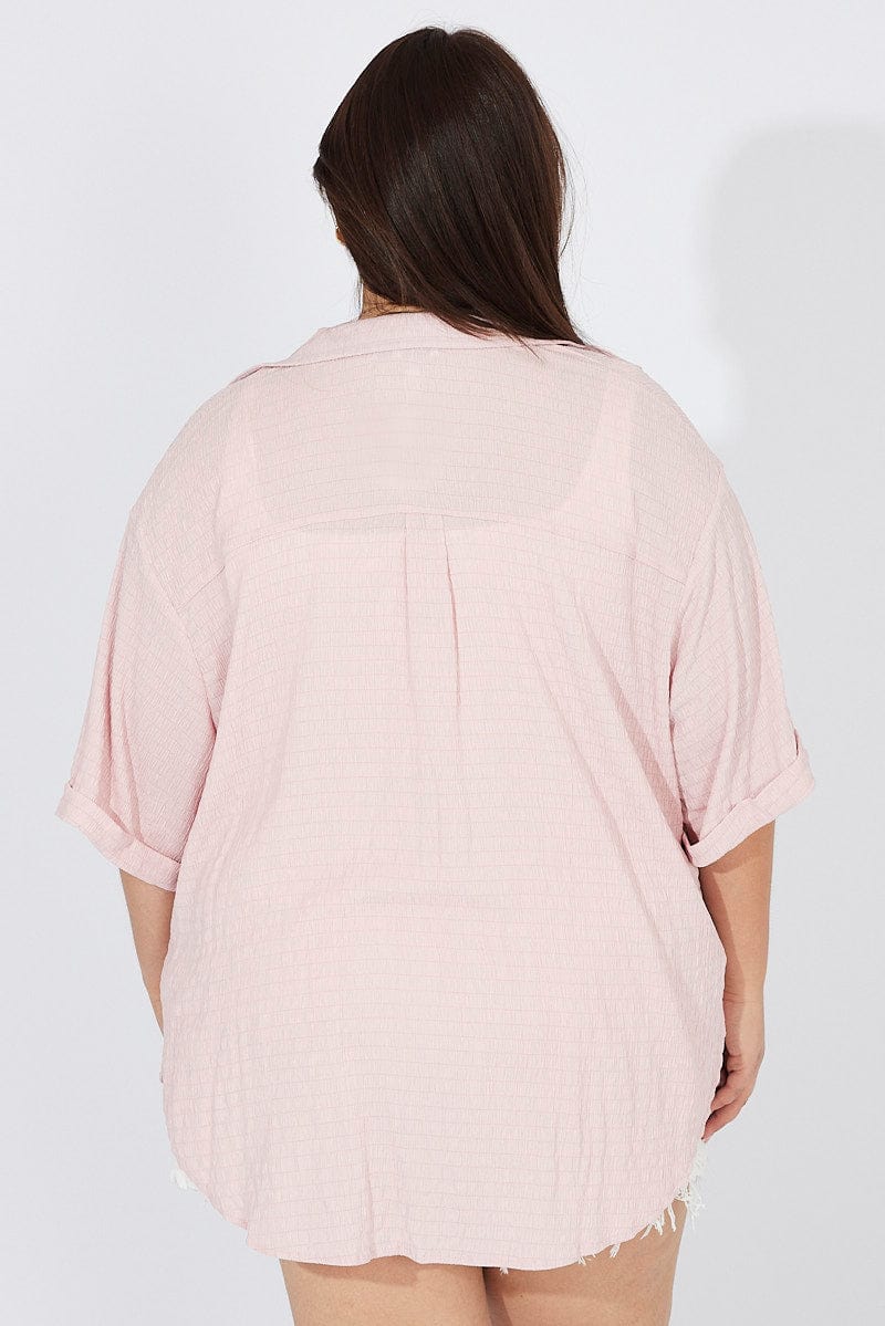 Pink Relaxed Shirt Short Sleeve Textured for YouandAll Fashion