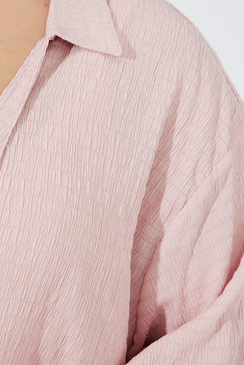 Pink Relaxed Shirt Short Sleeve Textured for YouandAll Fashion