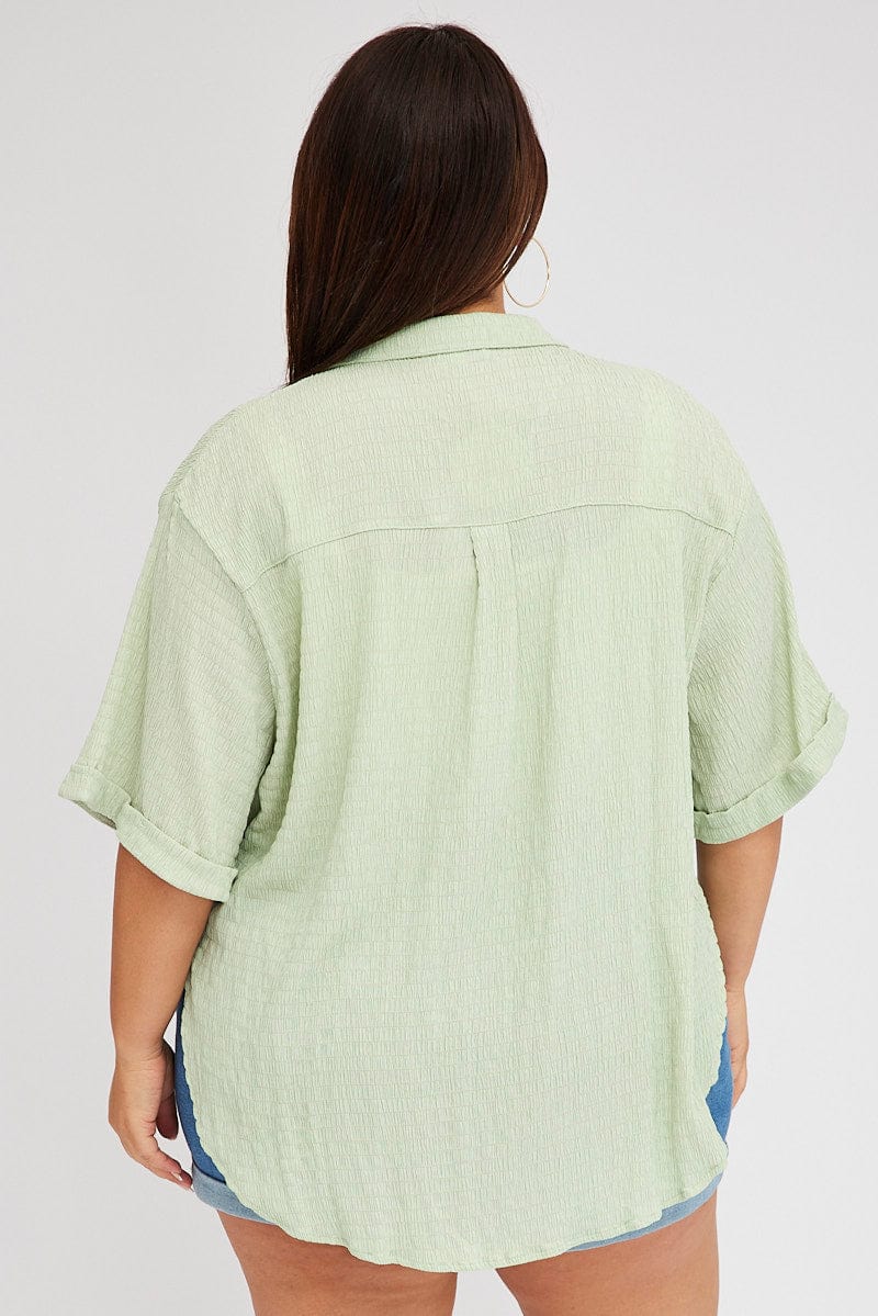 Green Relaxed Shirt Short Sleeve Textured for YouandAll Fashion