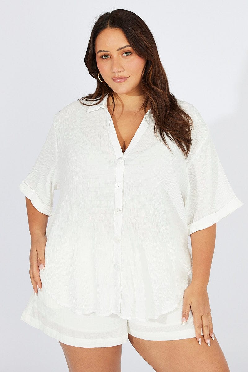 Textured V-Neck Relaxed Longline Blouse