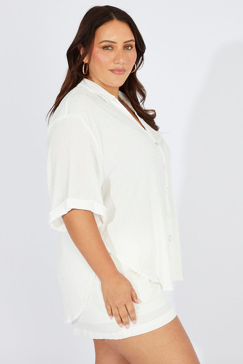 White Relaxed Shirt Short Sleeve Textured for YouandAll Fashion