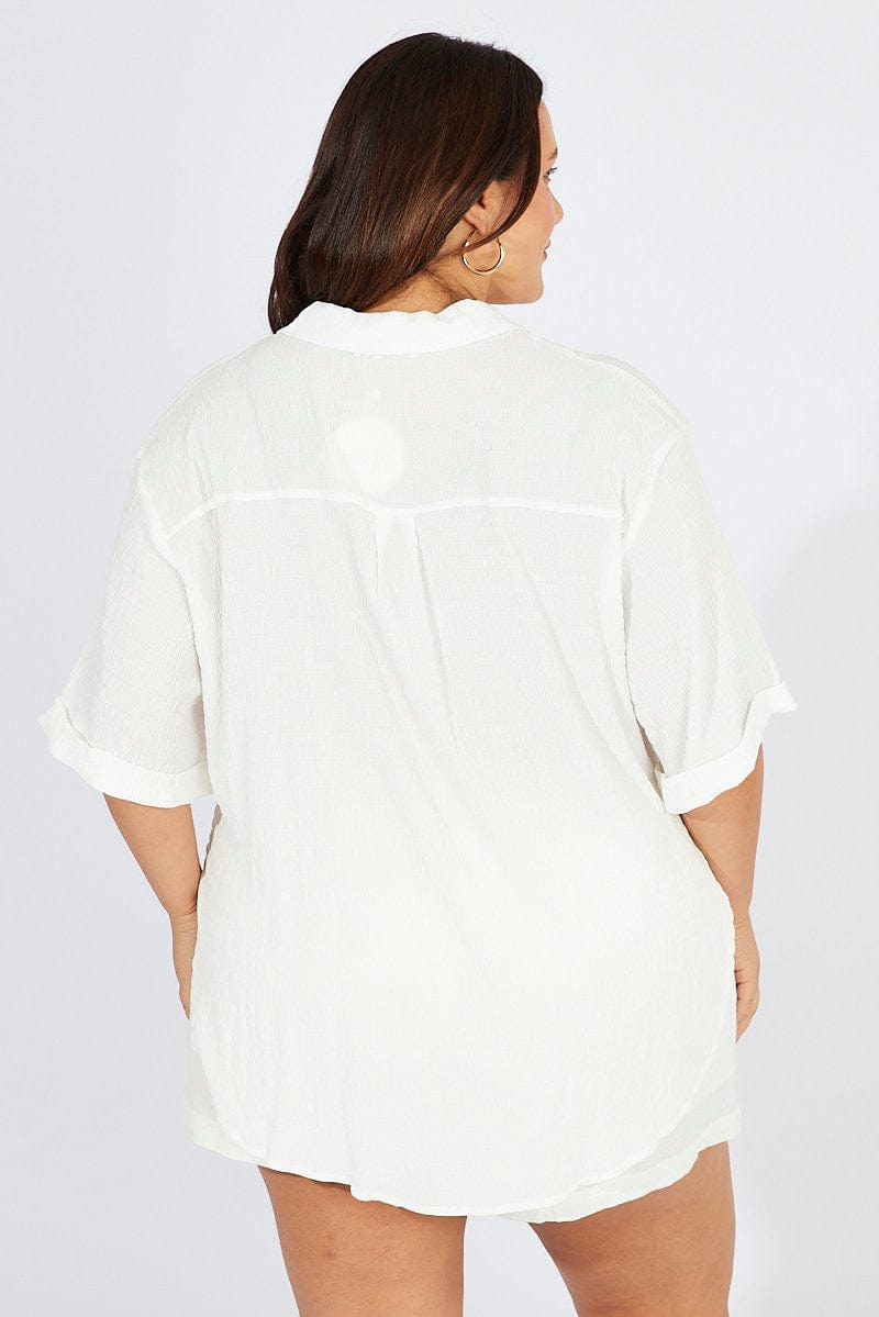 White Relaxed Shirt Short Sleeve Textured for YouandAll Fashion