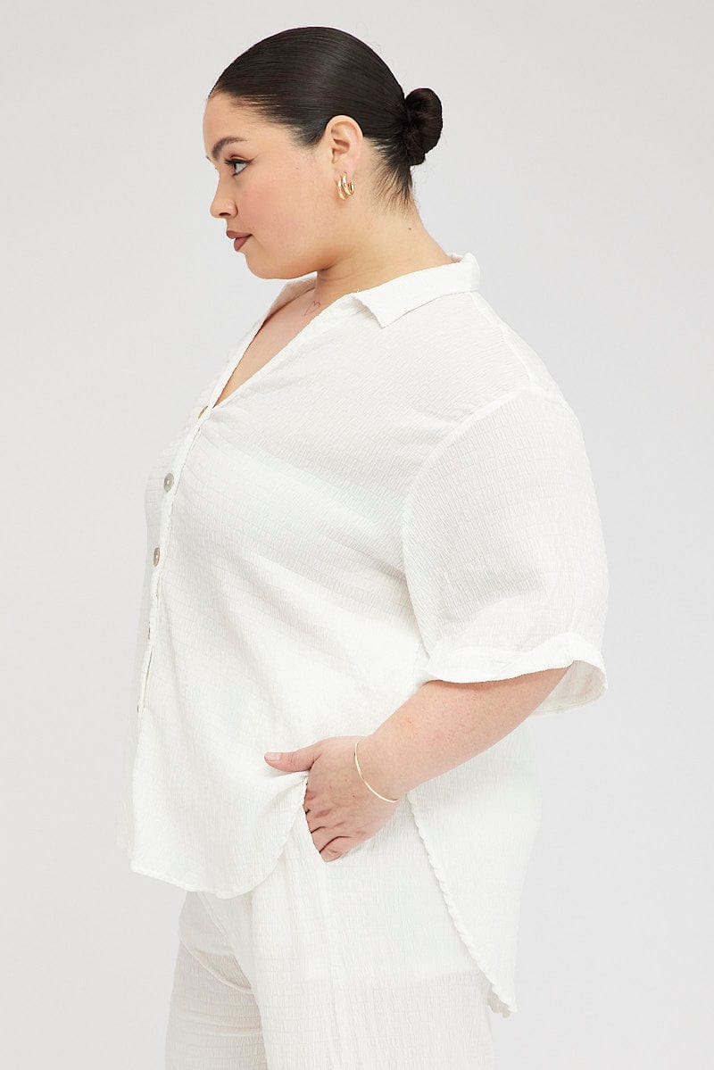 White Relaxed Shirt Short Sleeve Textured for YouandAll Fashion