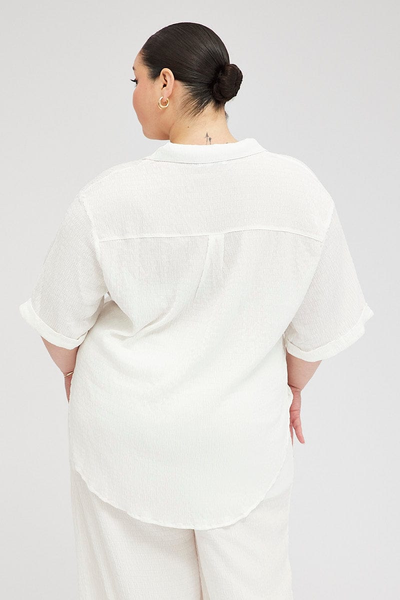 White Relaxed Shirt Short Sleeve Textured for YouandAll Fashion