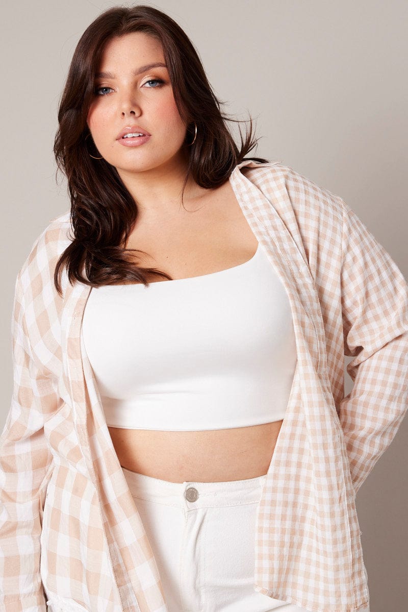 Beige Check Relaxed Shirt Long Sleeve for YouandAll Fashion