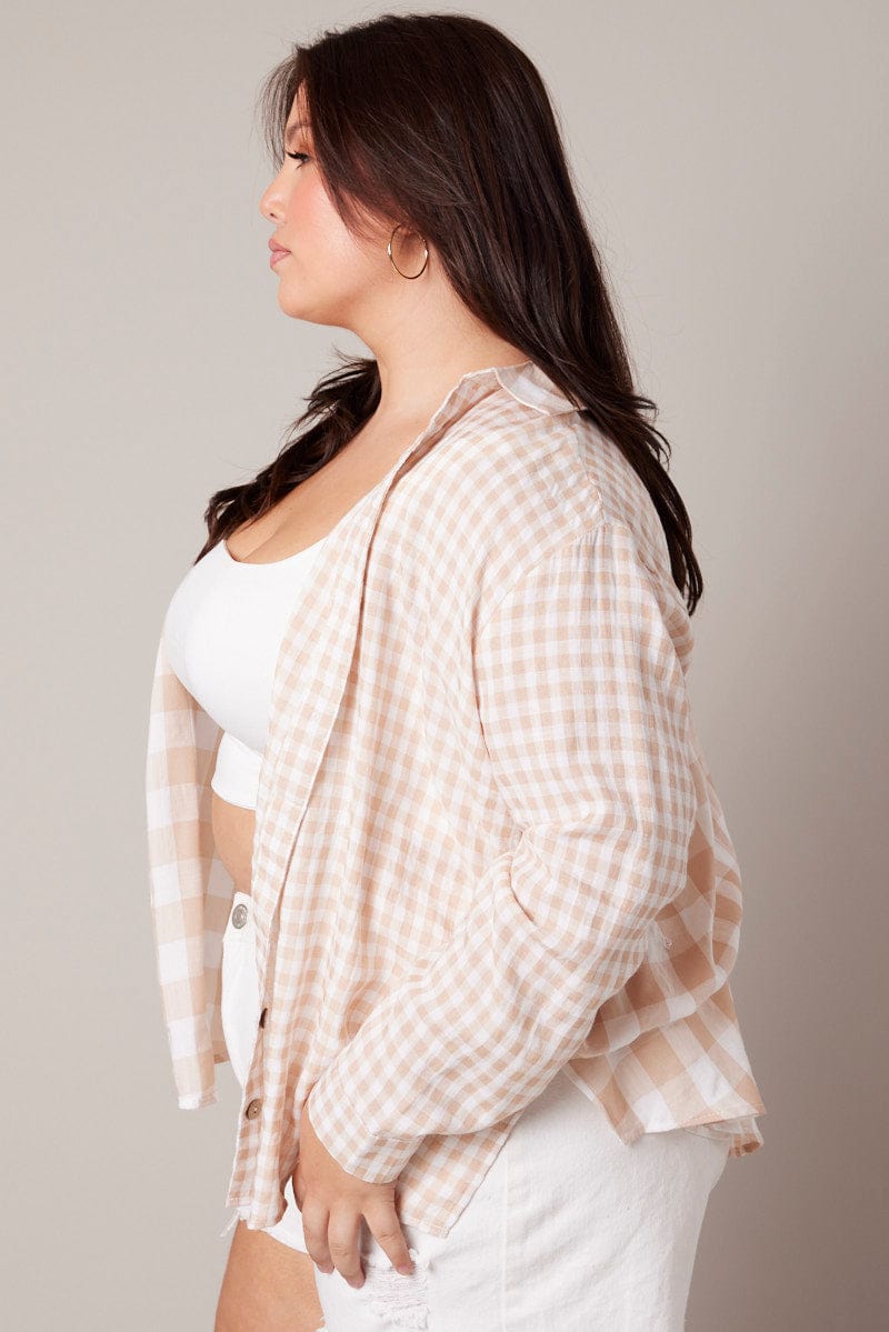 Beige Check Relaxed Shirt Long Sleeve for YouandAll Fashion