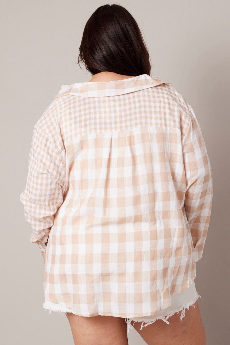 Beige Check Relaxed Shirt Long Sleeve for YouandAll Fashion