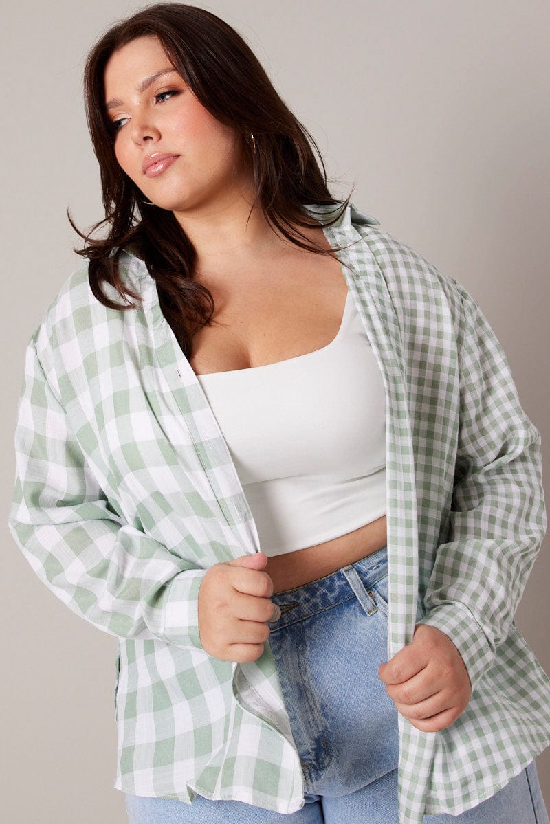 Green Check Relaxed Shirt Long Sleeve for YouandAll Fashion