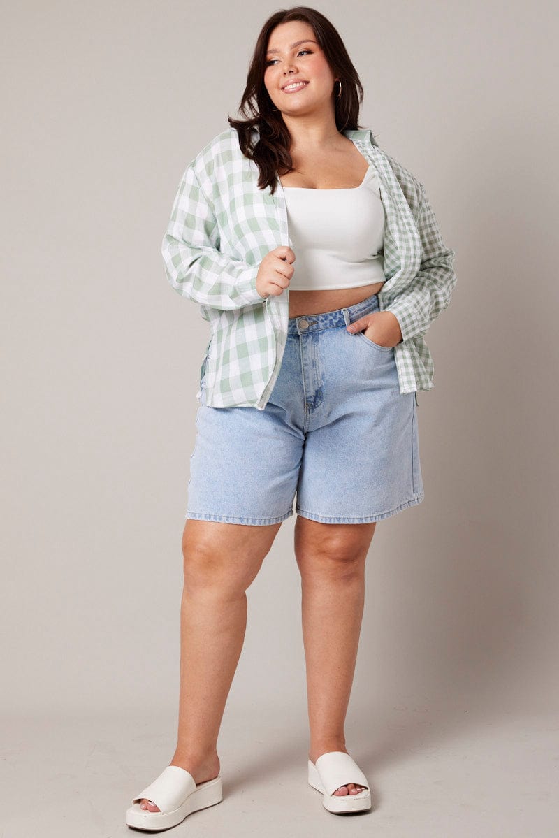 Green Check Relaxed Shirt Long Sleeve for YouandAll Fashion