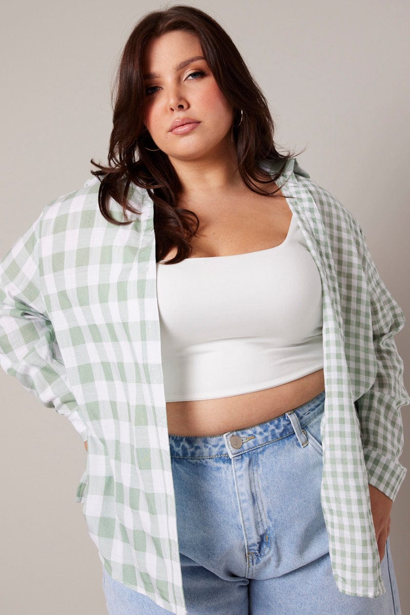 Green Check Relaxed Shirt Long Sleeve for YouandAll Fashion