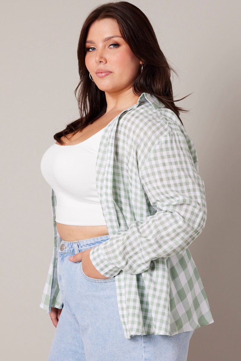 Green Check Relaxed Shirt Long Sleeve for YouandAll Fashion