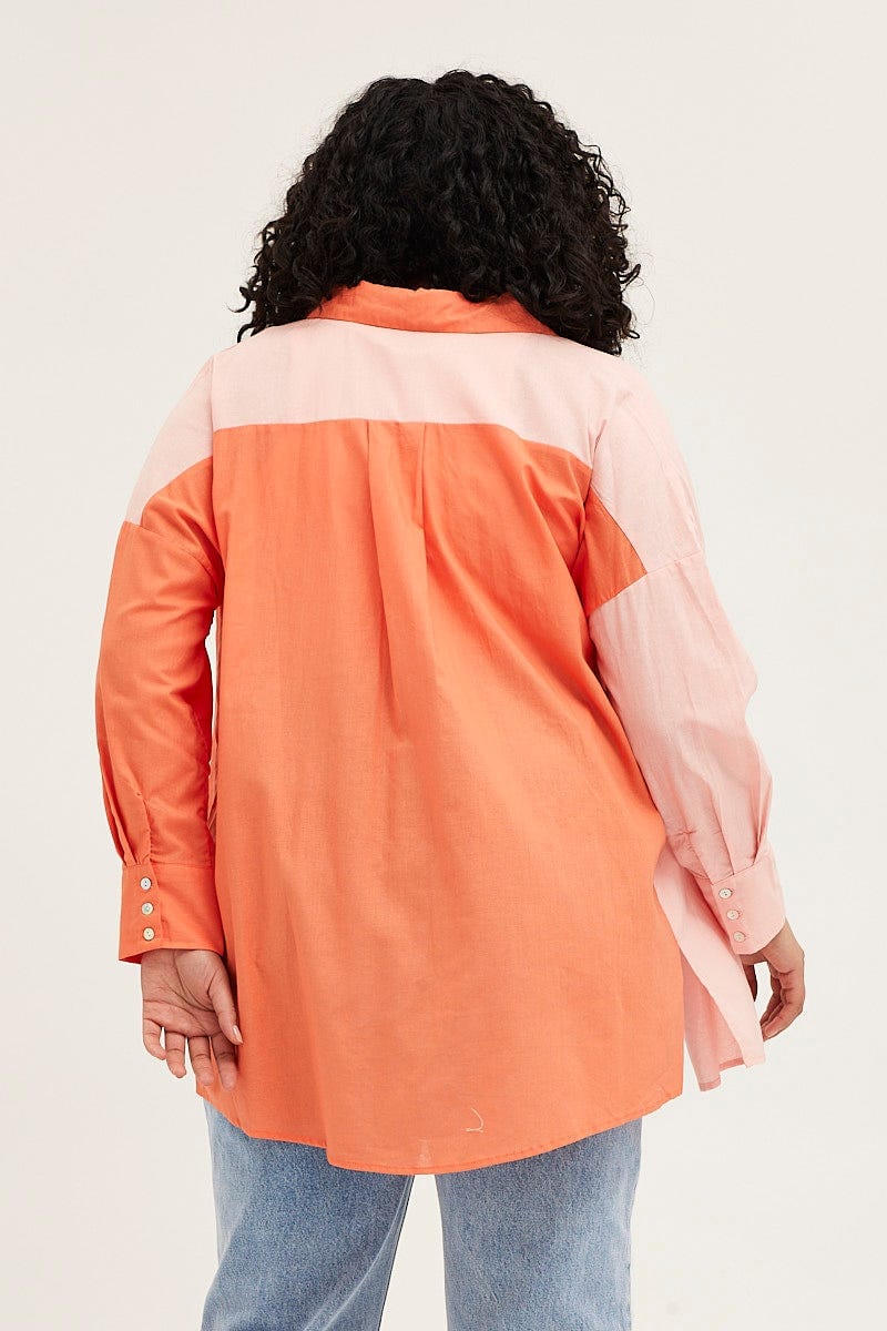 Orange Colourblock Shirt Long Sleeve For Women By You And All