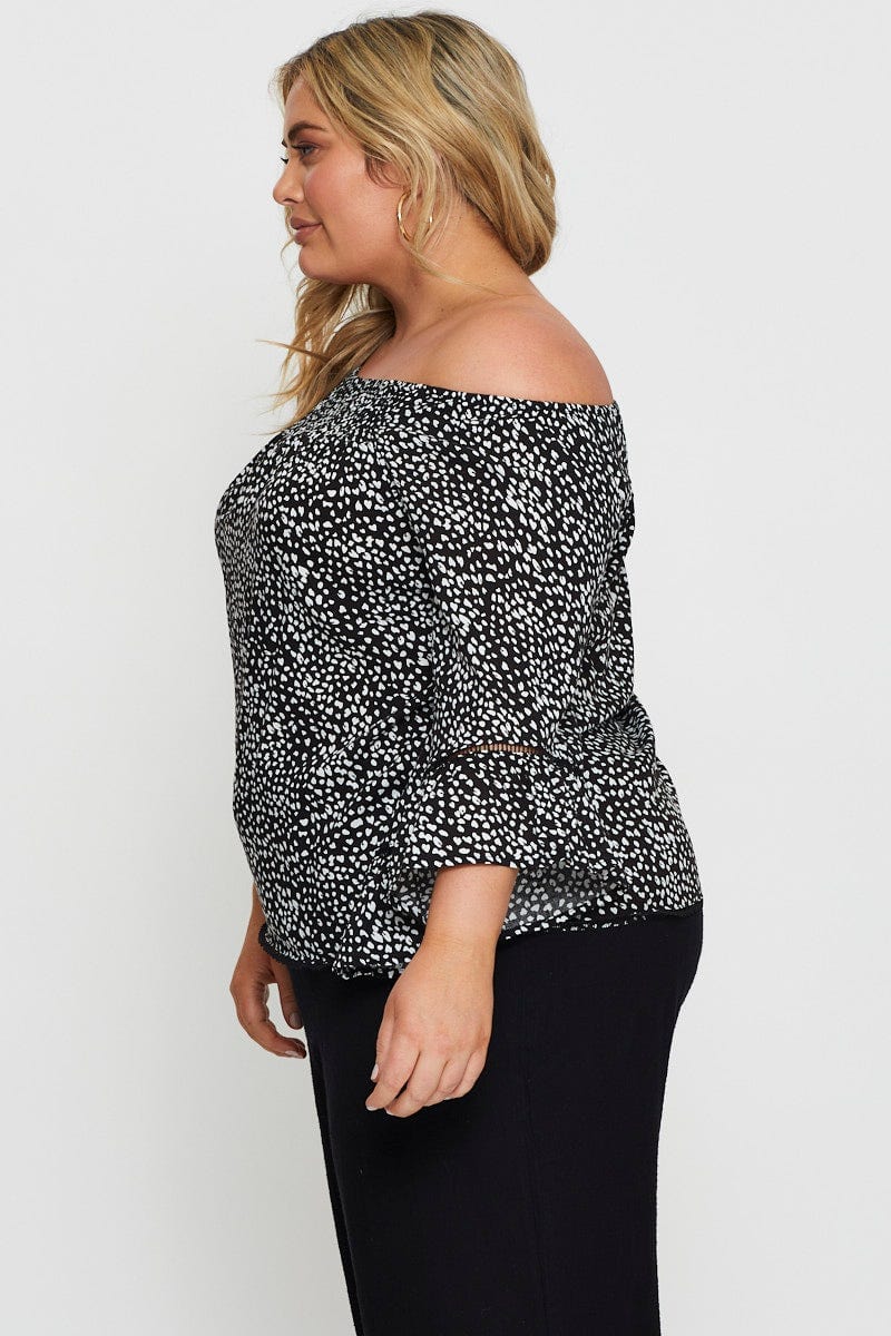 Geo Print Off The Shoulder Top Three Quarter Sleeve For Women By You And All