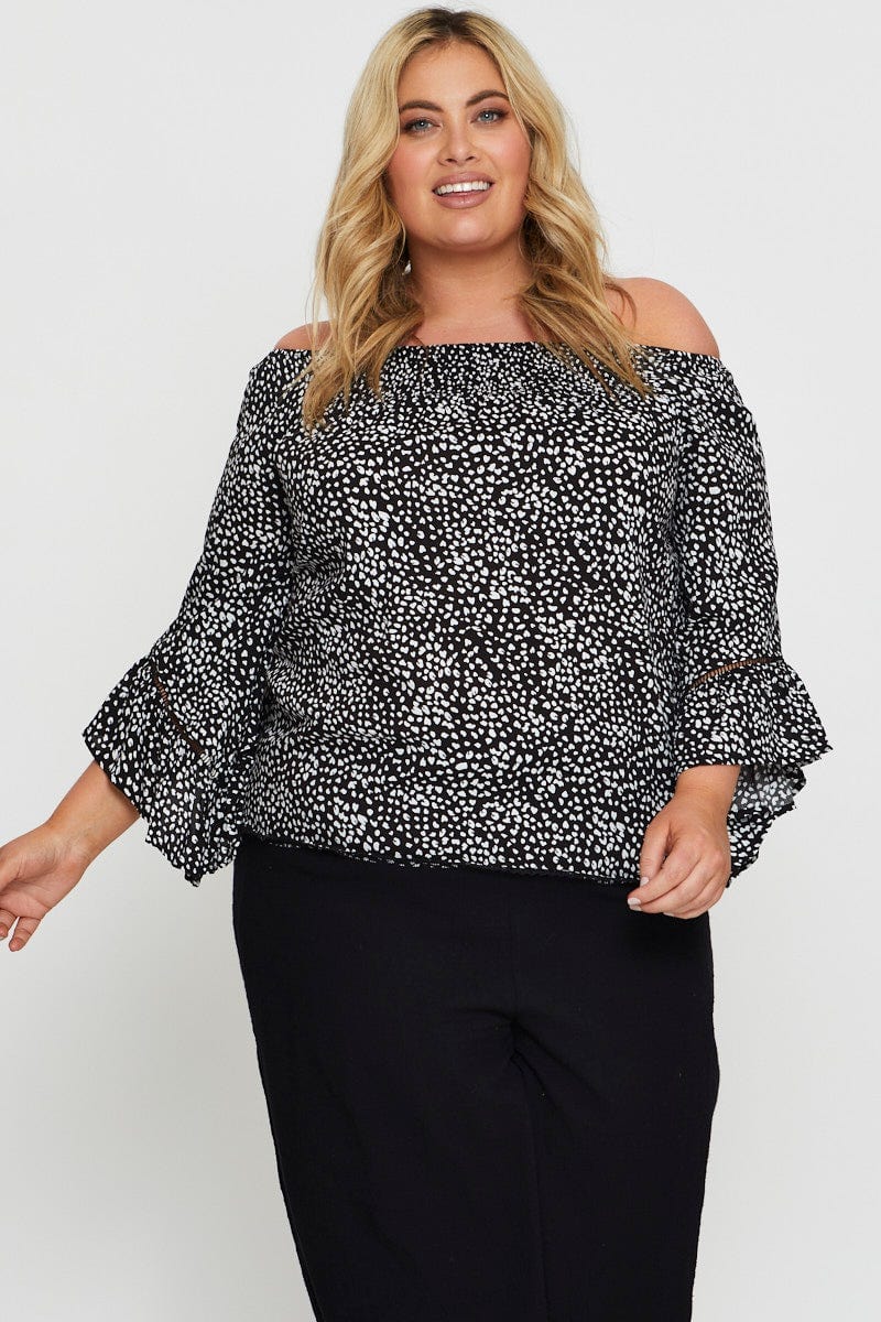 Geo Print Off The Shoulder Top Three Quarter Sleeve For Women By You And All